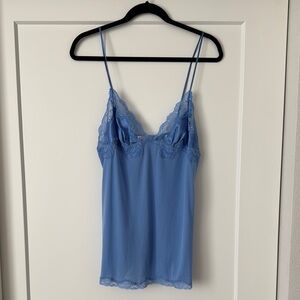 Y2K Vintage Victoria’s Secret Blue Lace Trim Sparkle Satin Micro Mesh Cami
